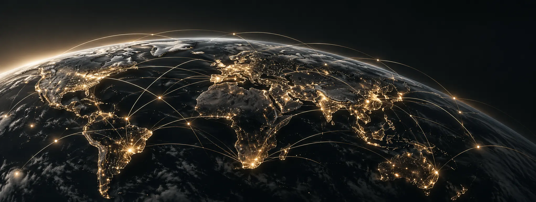 Worldwide supply chain network connecting operational hubs across continents